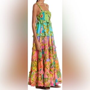 FARM Rio Multicolor Tiered Maxi Dress